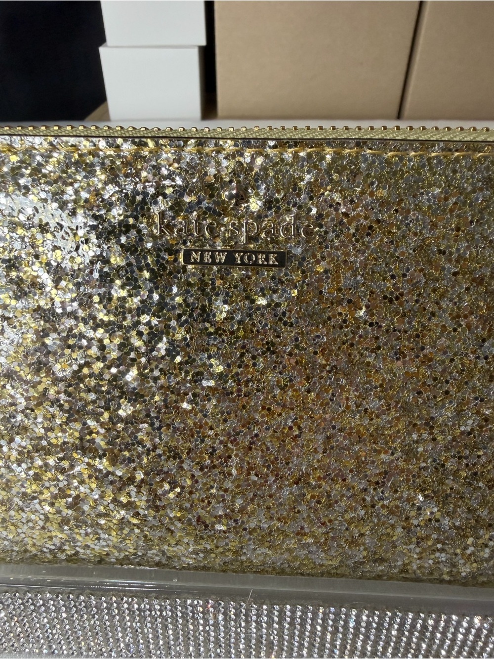 Kate Spade gold glitter clear coat long wallet brand new with story line - Picture 2 of 9